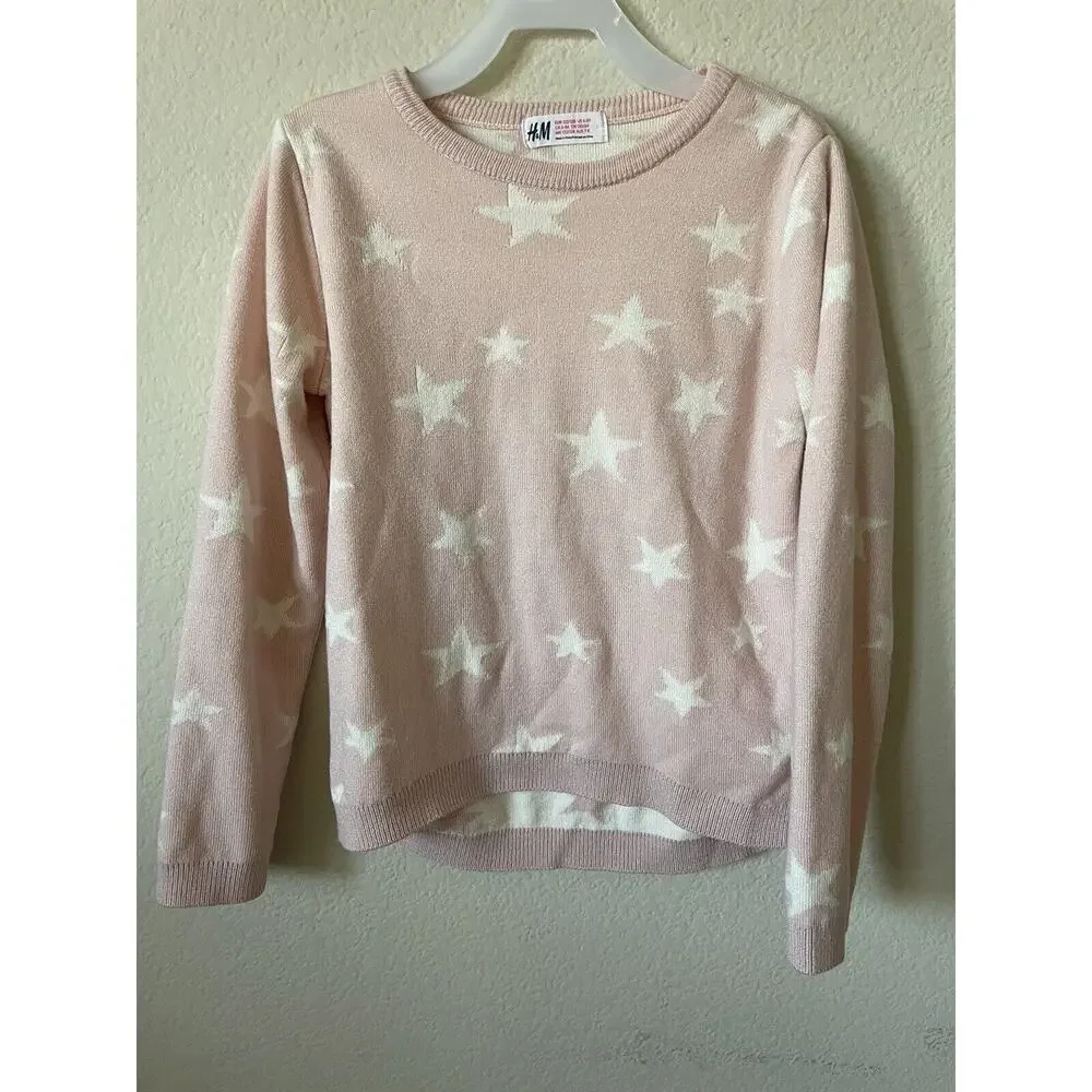 Lot Of 2 H&M Pink Star Sweater Polka Dot Cap Sleeve Blouse Top Size 6-7 6-8